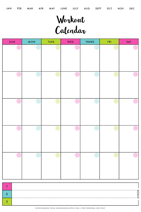 printable workout calendar