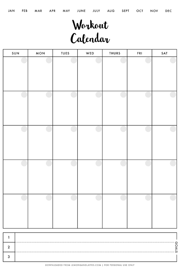 Monthly Workout Calendar Printables