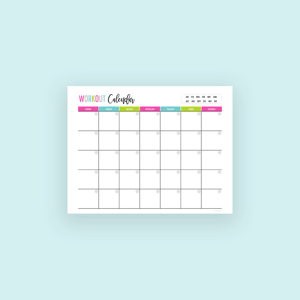 Monthly Workout Calendar Printables