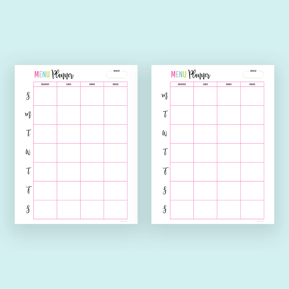 free monthly menu planner template printable