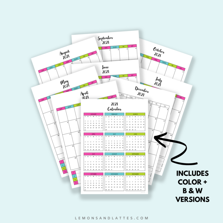 printable-calendars-2021 - Lemons and Lattes