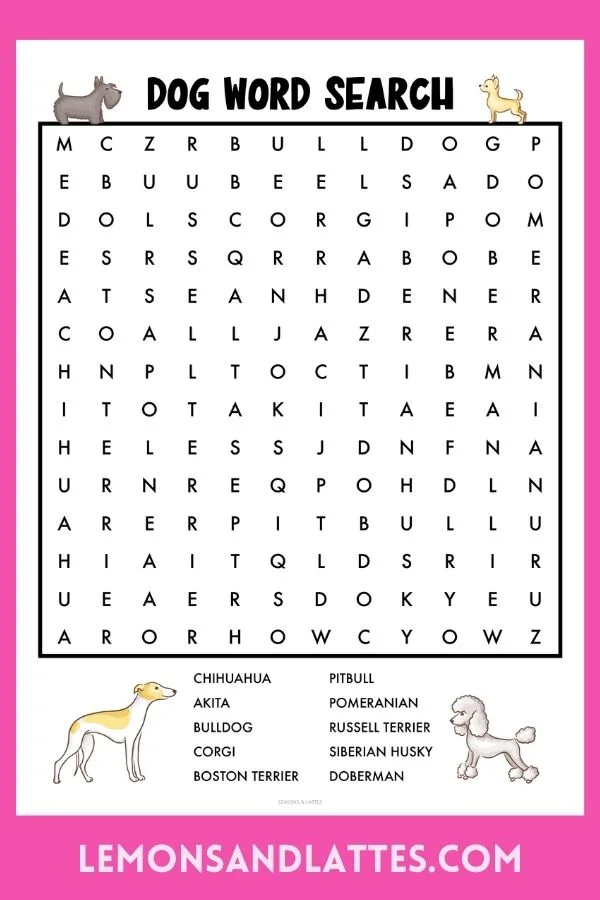 dog breed word search