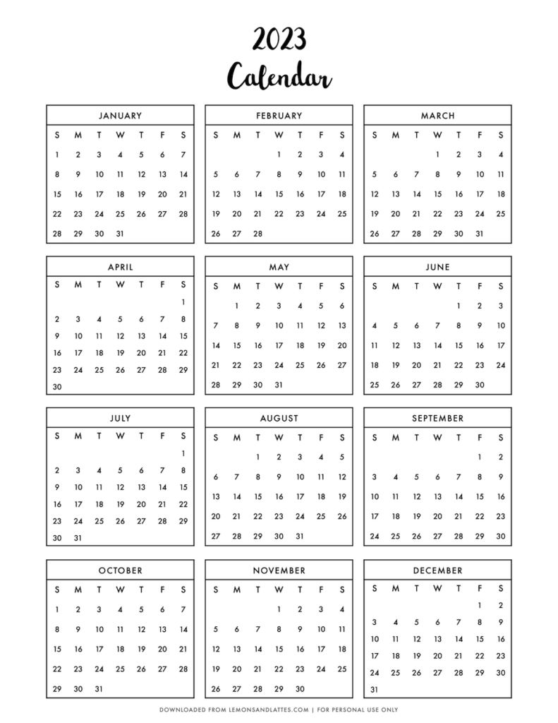 monthly calendar printouts