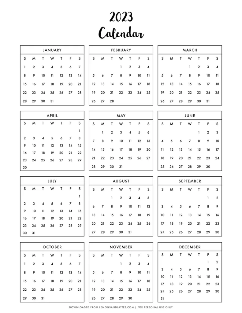 monthly calendar printouts