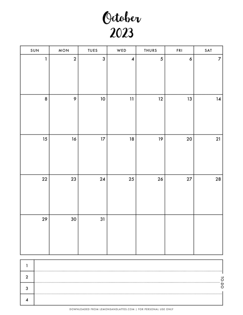 monthly calendar printouts