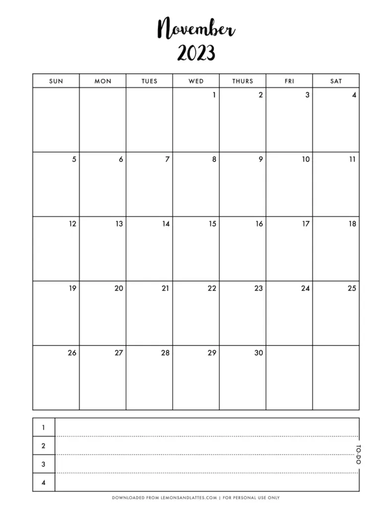 monthly calendar printouts