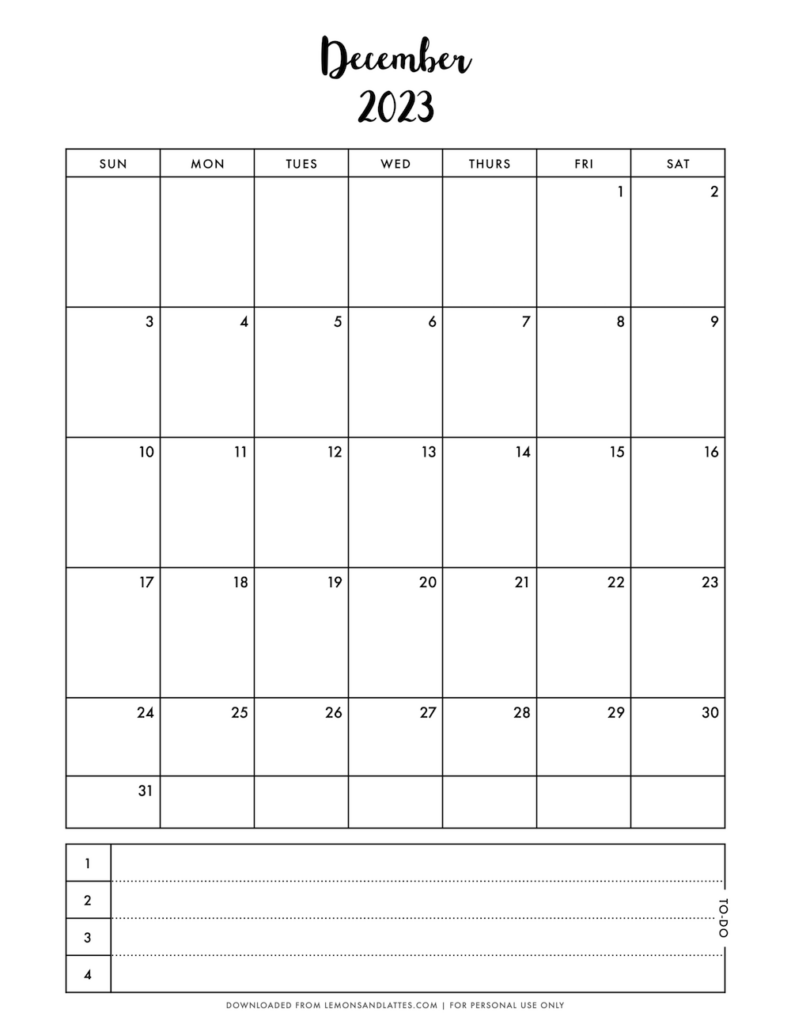 monthly calendar printouts