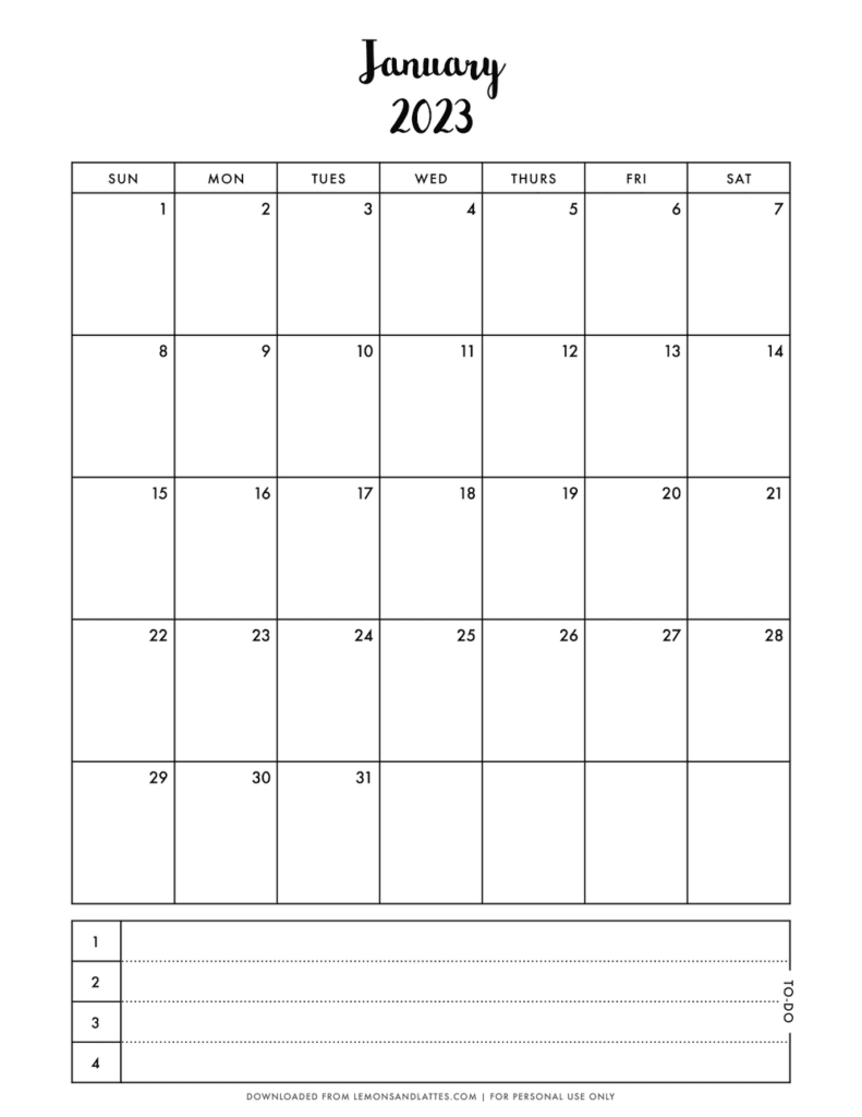 monthly calendar printouts