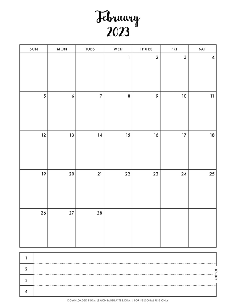 monthly calendar printouts