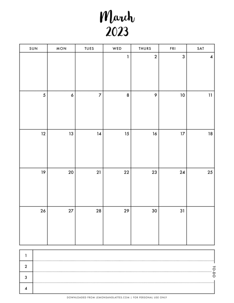 monthly calendar printouts