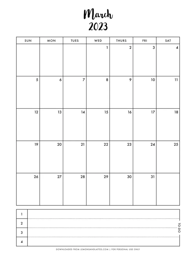 monthly calendar printouts