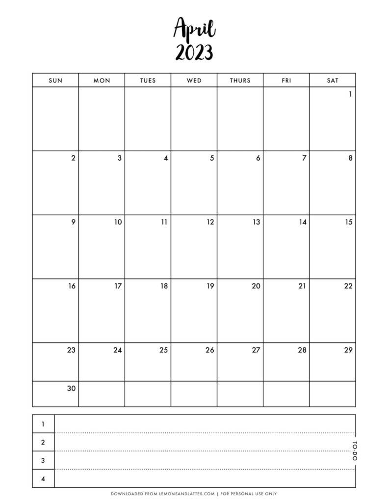 monthly calendar printouts