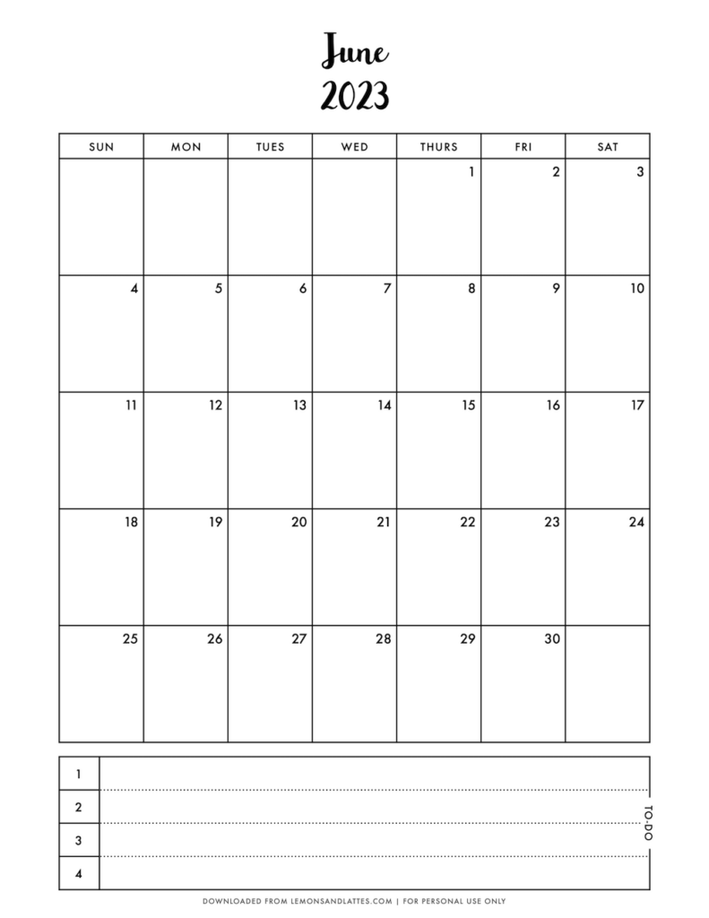 monthly calendar printouts