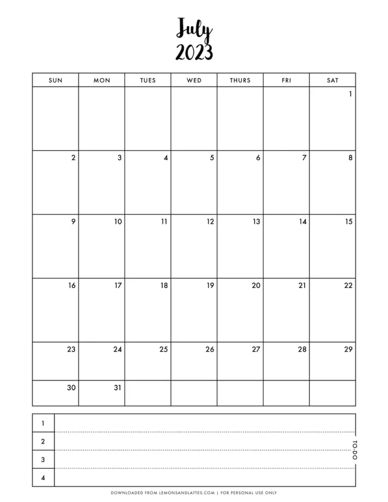 monthly calendar printouts