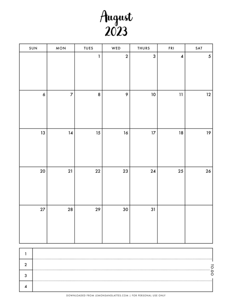 monthly calendar printouts
