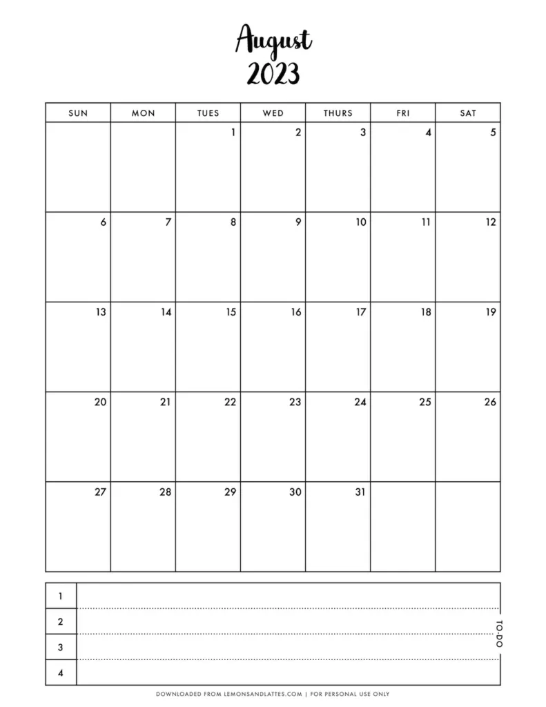 monthly calendar printouts