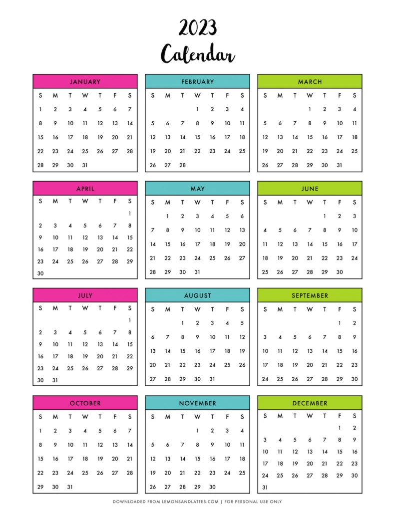 monthly calendar printouts