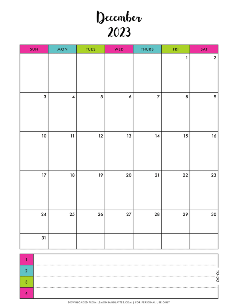 monthly calendar printouts