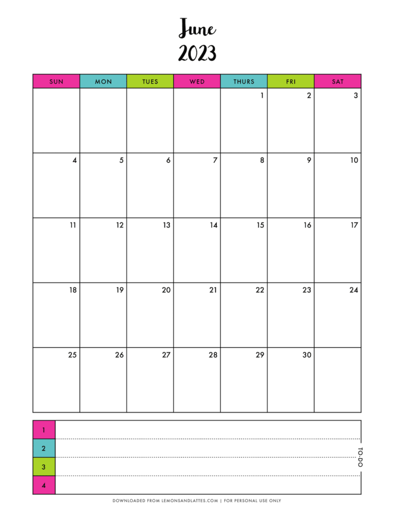 monthly calendar printouts