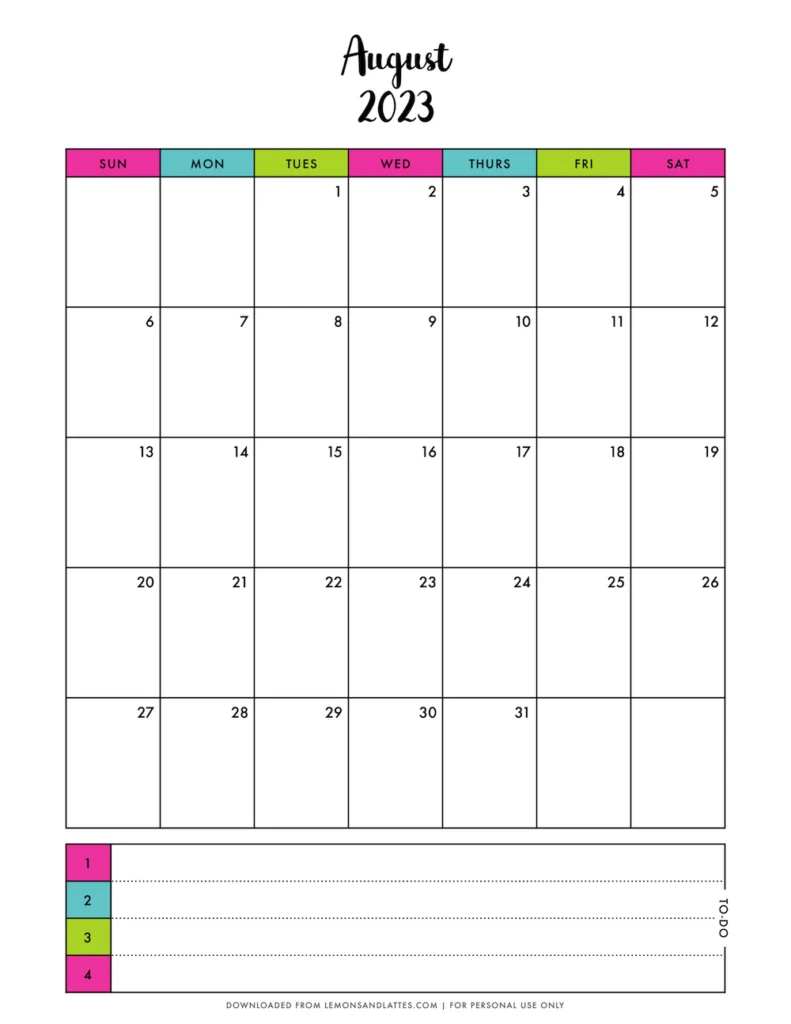 monthly calendar printouts