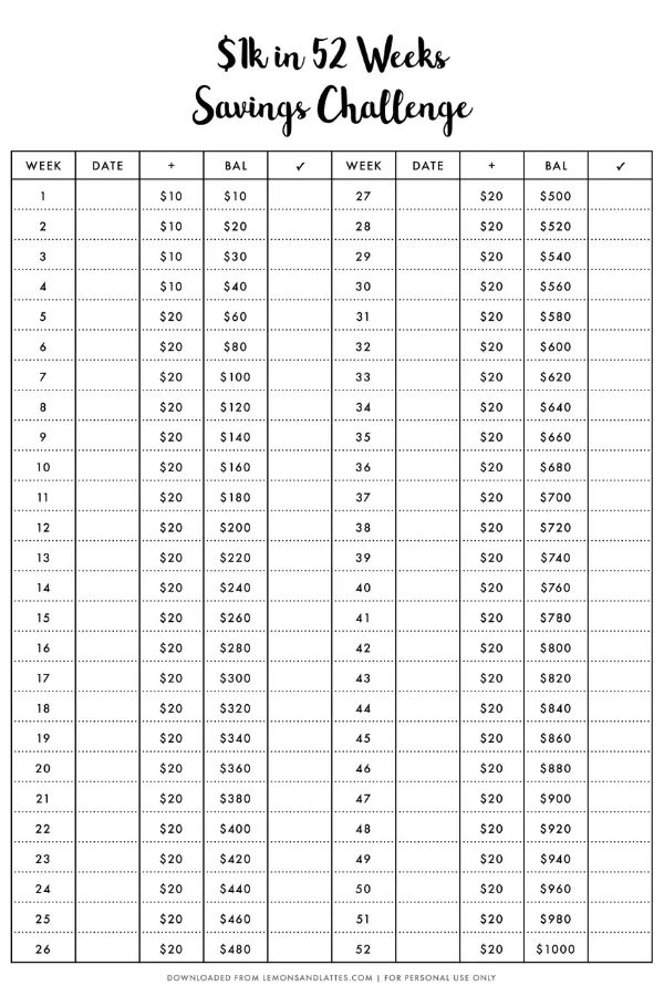 $1000 savings challenge