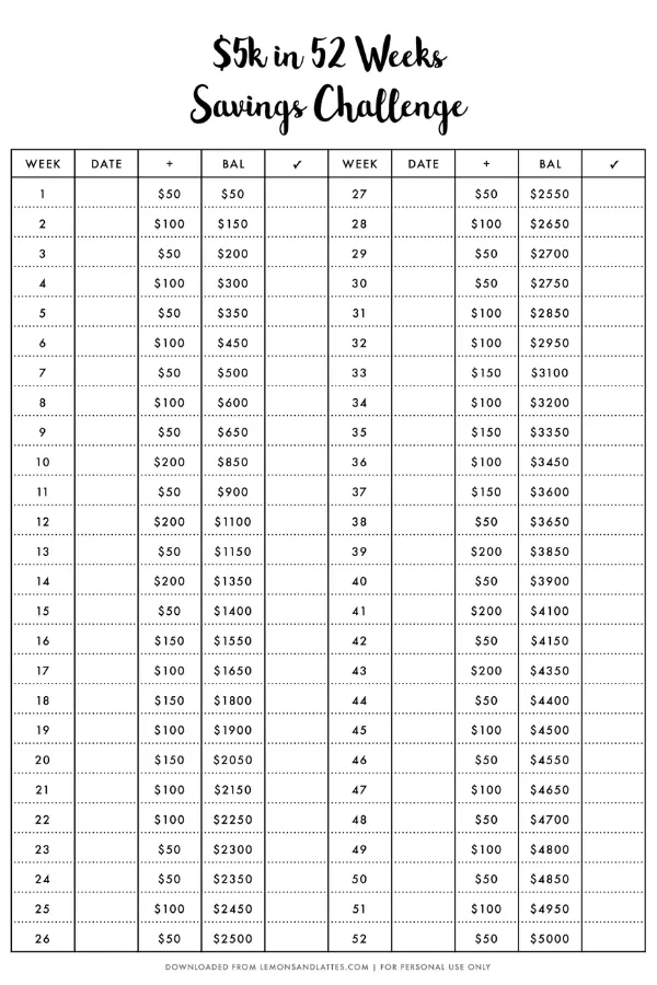 52 Week Money Challenge Printable 2023