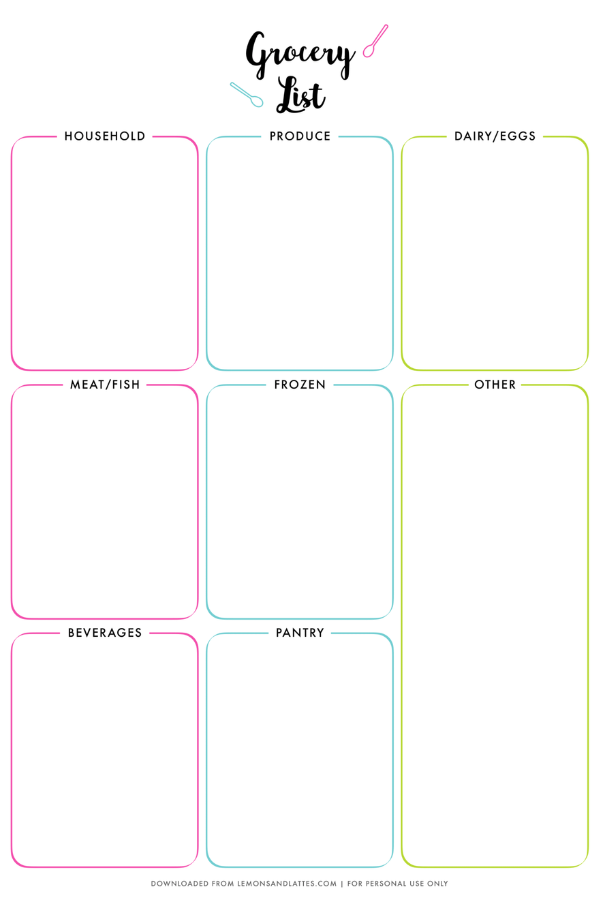 shopping list printable