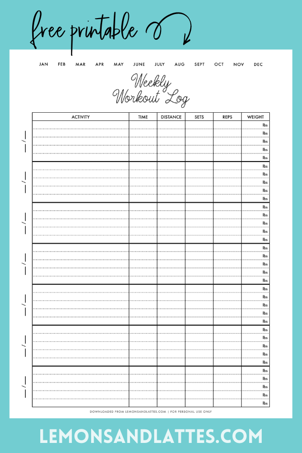  Personal Size Planner Workout Tracker Inserts