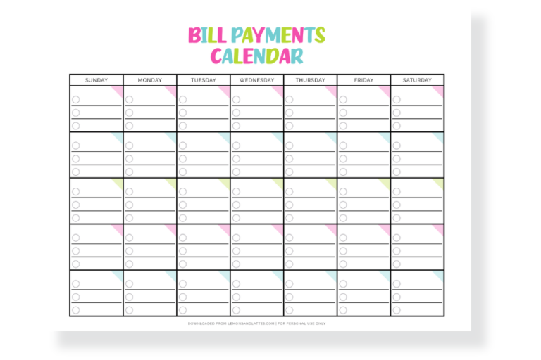 bill payments calendar pin16 Lemons and Lattes bill payments calendar pin16 Lemons and Lattes