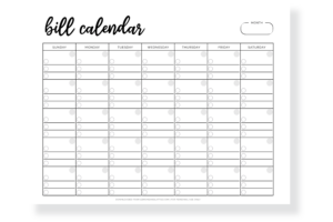 bill payments calendar