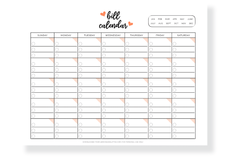 bill payments calendar