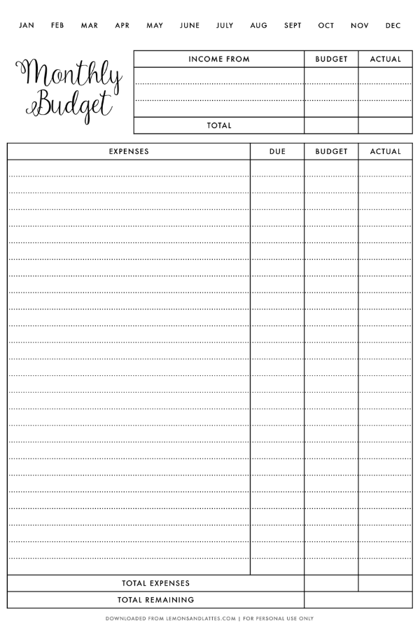 budget planner printable