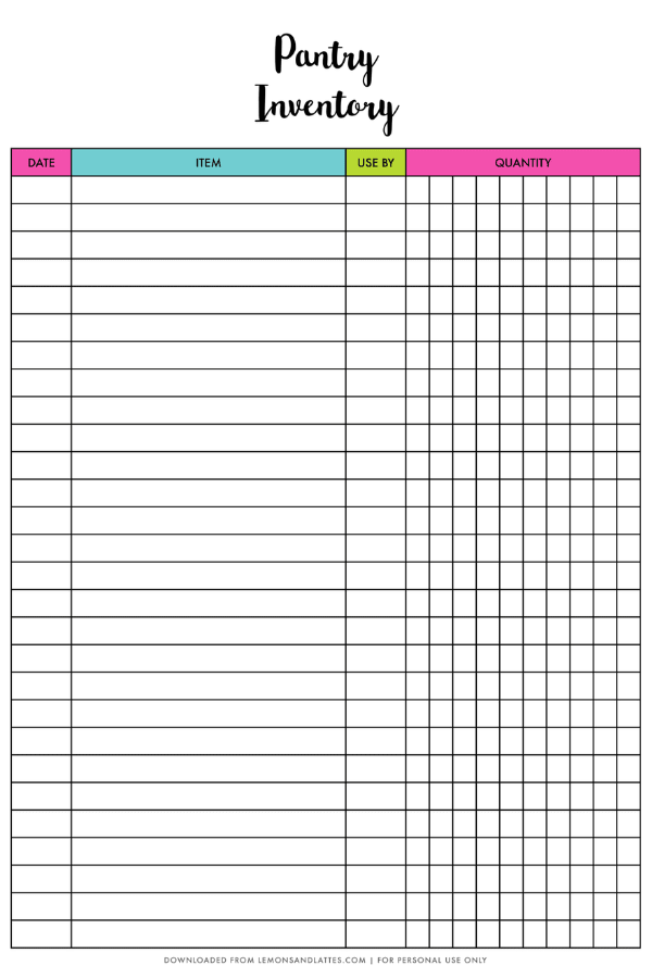 pantry inventory sheet