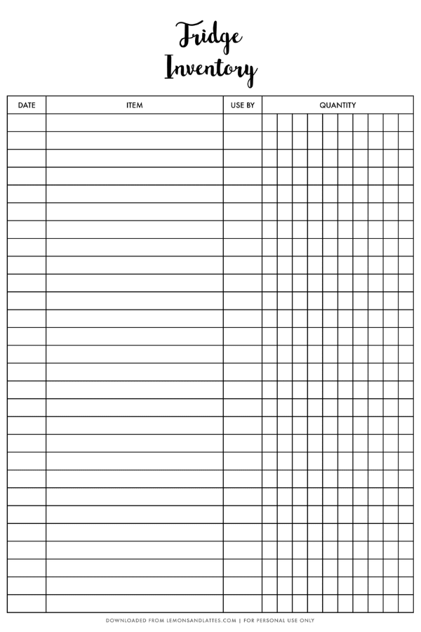 fridge inventory printable