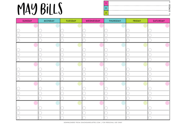 Printable Monthly Bill Calendars Printable Monthly Bill Calendars