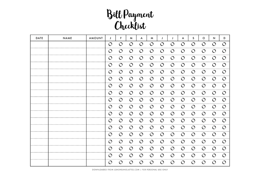 bill payment checklist