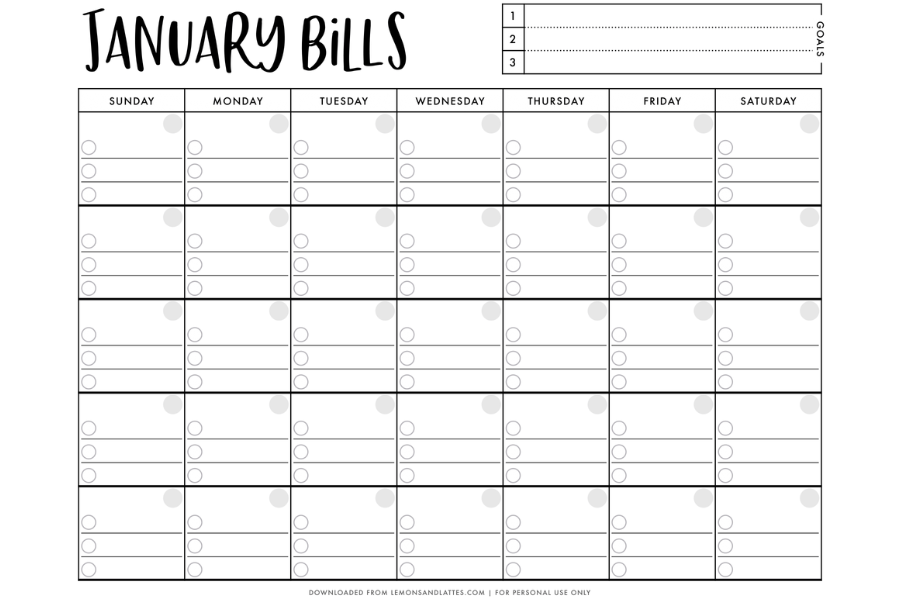 bill pay calendar