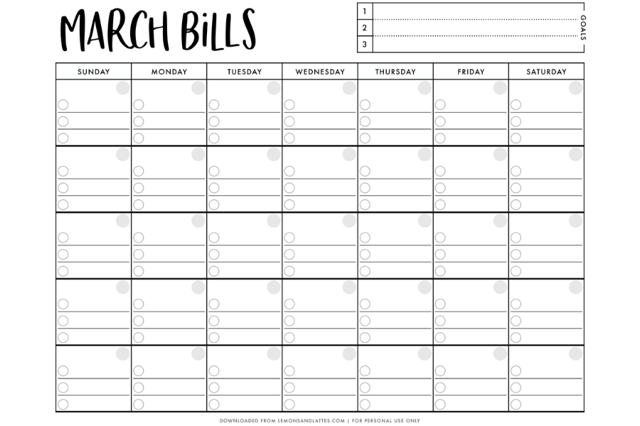 bill pay calendar