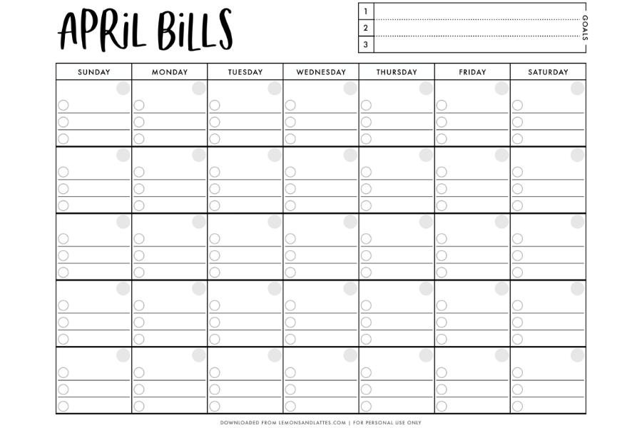 Monthly Bill Calendar Excel - Norah Annelise