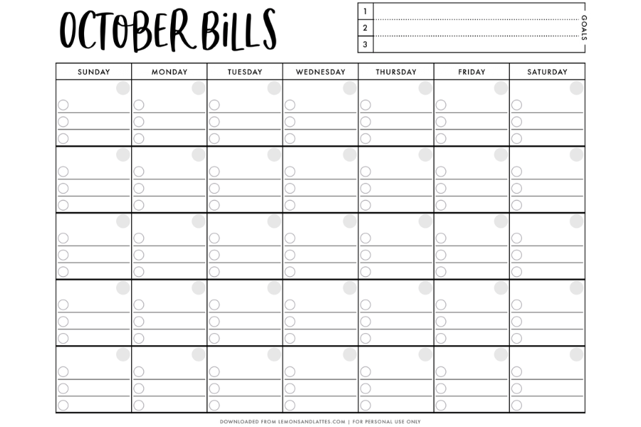 bill pay calendar