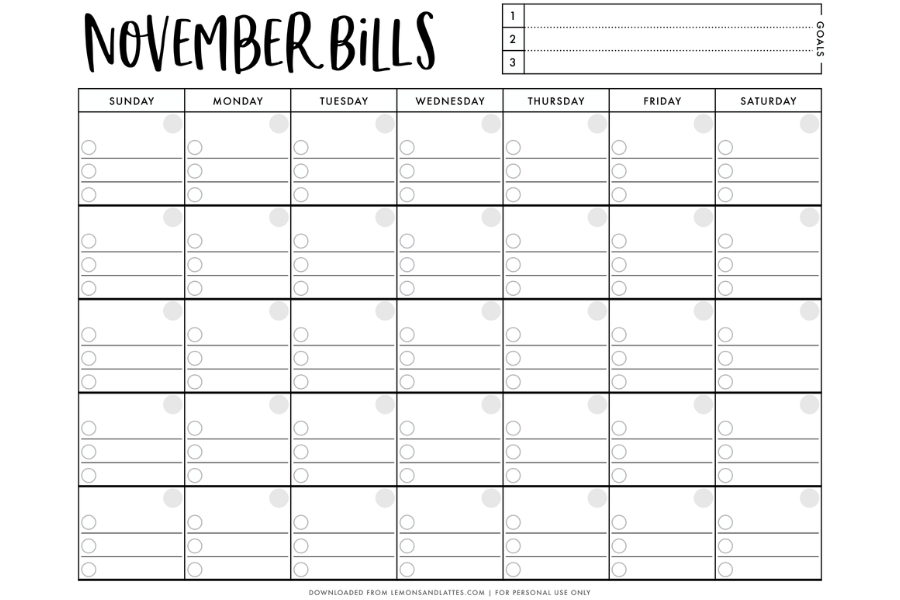 bill pay calendar