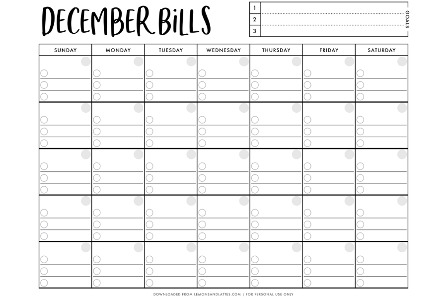 bill pay calendar