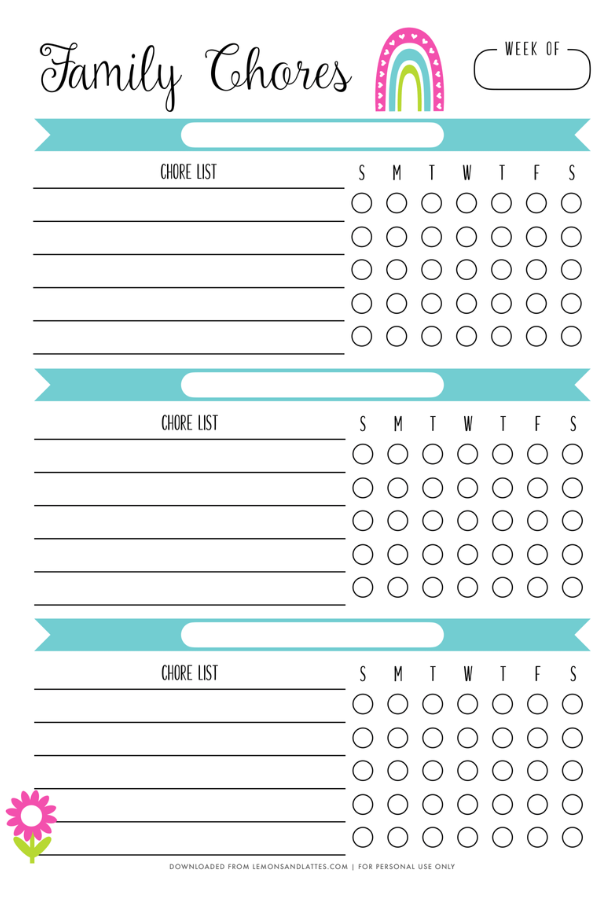 free printable family chore chart template