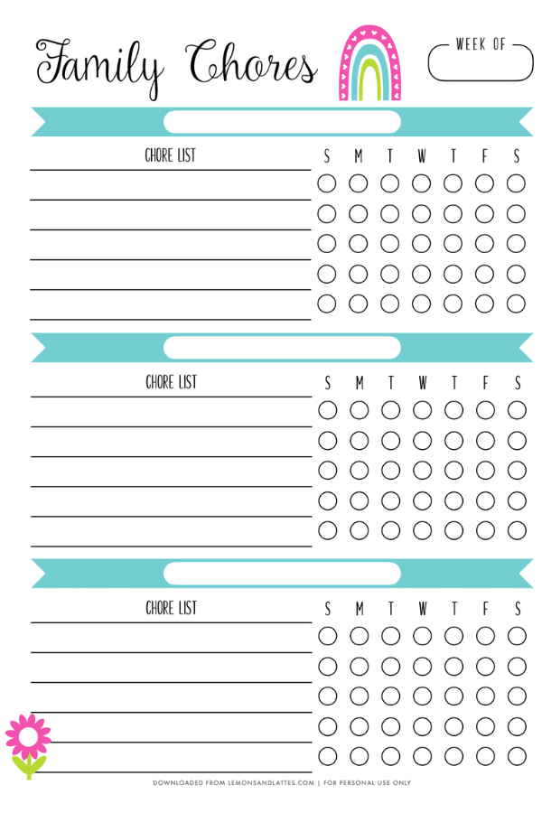 chore chart printable template