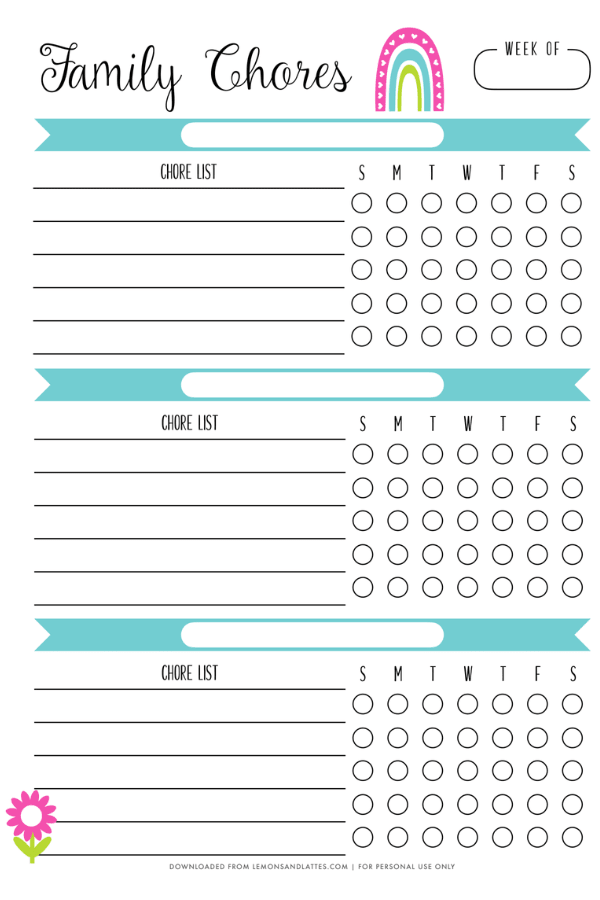 Chore Chart Template Free Printable For 3 Year Old