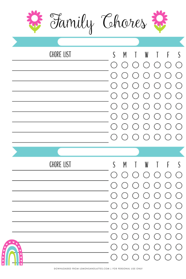 chore chart printable template