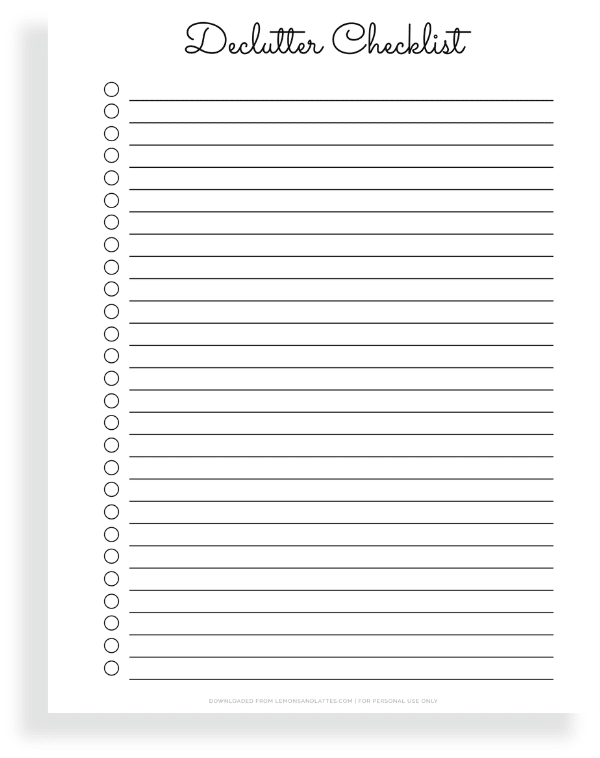 blank declutter checklist