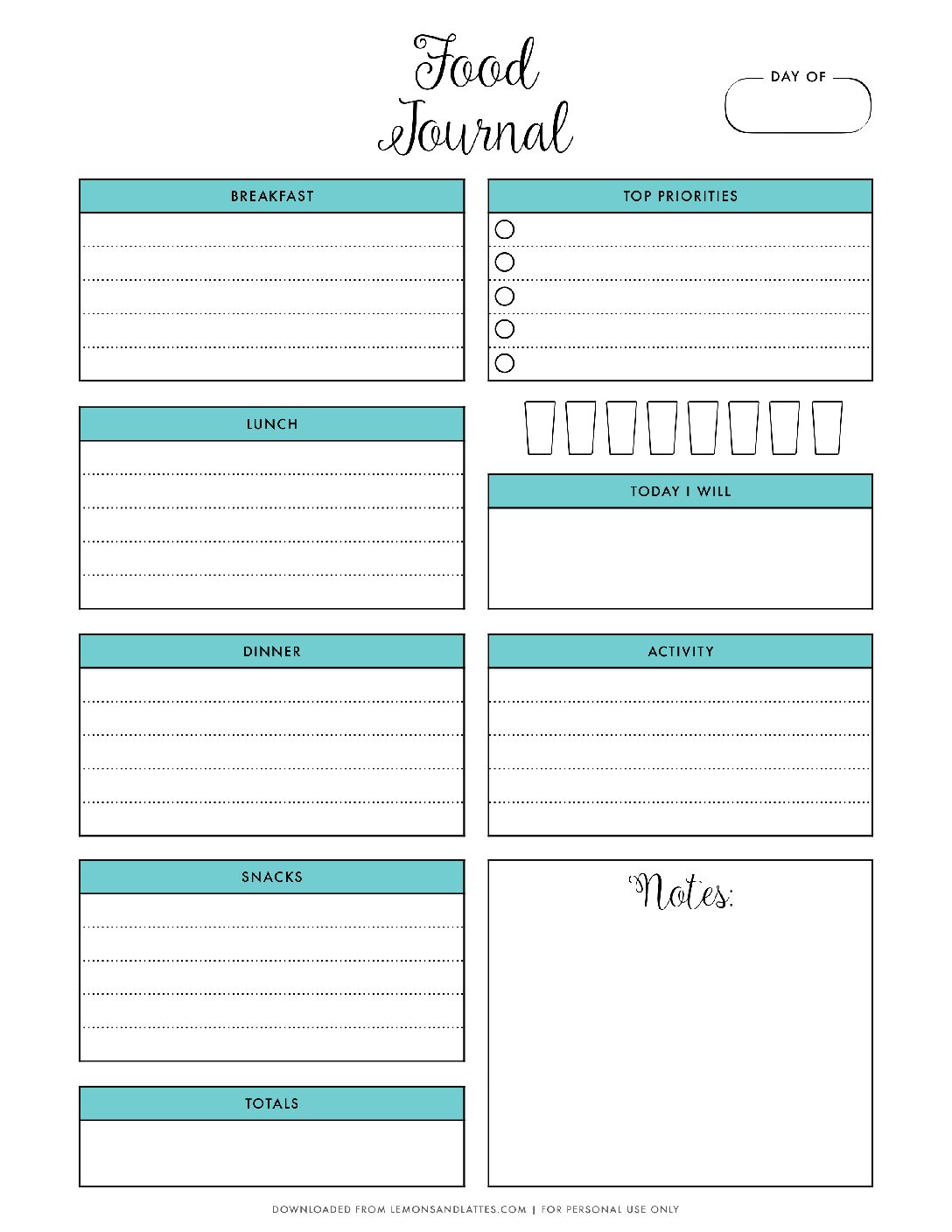 Food journal template4 Lemons And Lattes Food journal template4 Lemons And Lattes