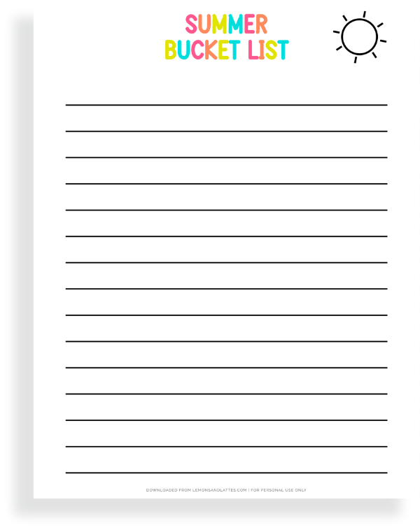 summer bucket list printable