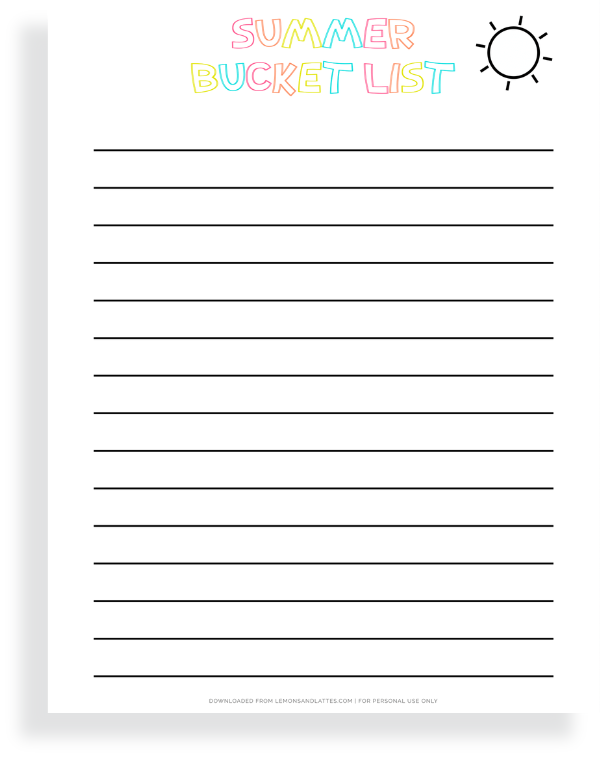 summer bucket list printable